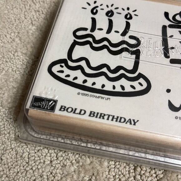 Stampin’ Up 1995 Retired Bold Birthday Rubber Stamp Cake Present Card Making NWT - Picture 4 of 7